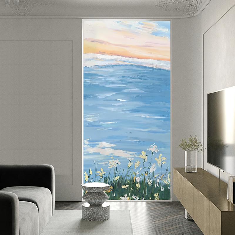 Pastorale Style Oil Painting Window Film Small Fresh Plants Glass Sticker Privacy Protection Static Stained Glass Films Decor