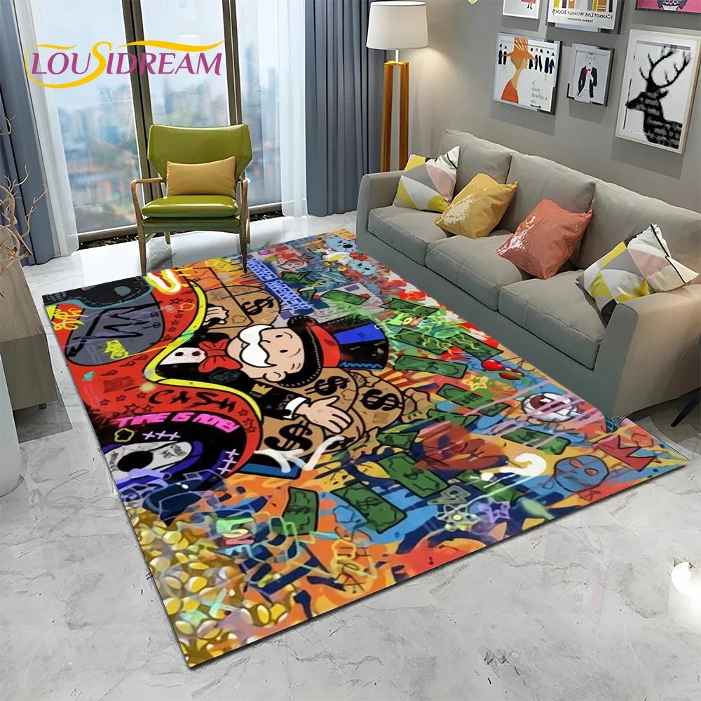 Retro Games Dollar Monopoly Cartoon Carpet Rug for Home Living Room Bedroom Sofa Doormat Decor,kids Area Rug Non-slip Floor Mat