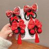 2pcs Hanfu Headdress Children Red Hairclip Chinese Style Bow Wig Braid Hairpin New Year Headwear