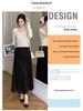 Pleated Suede Velvet A-line Skirt with Elastic High Waist