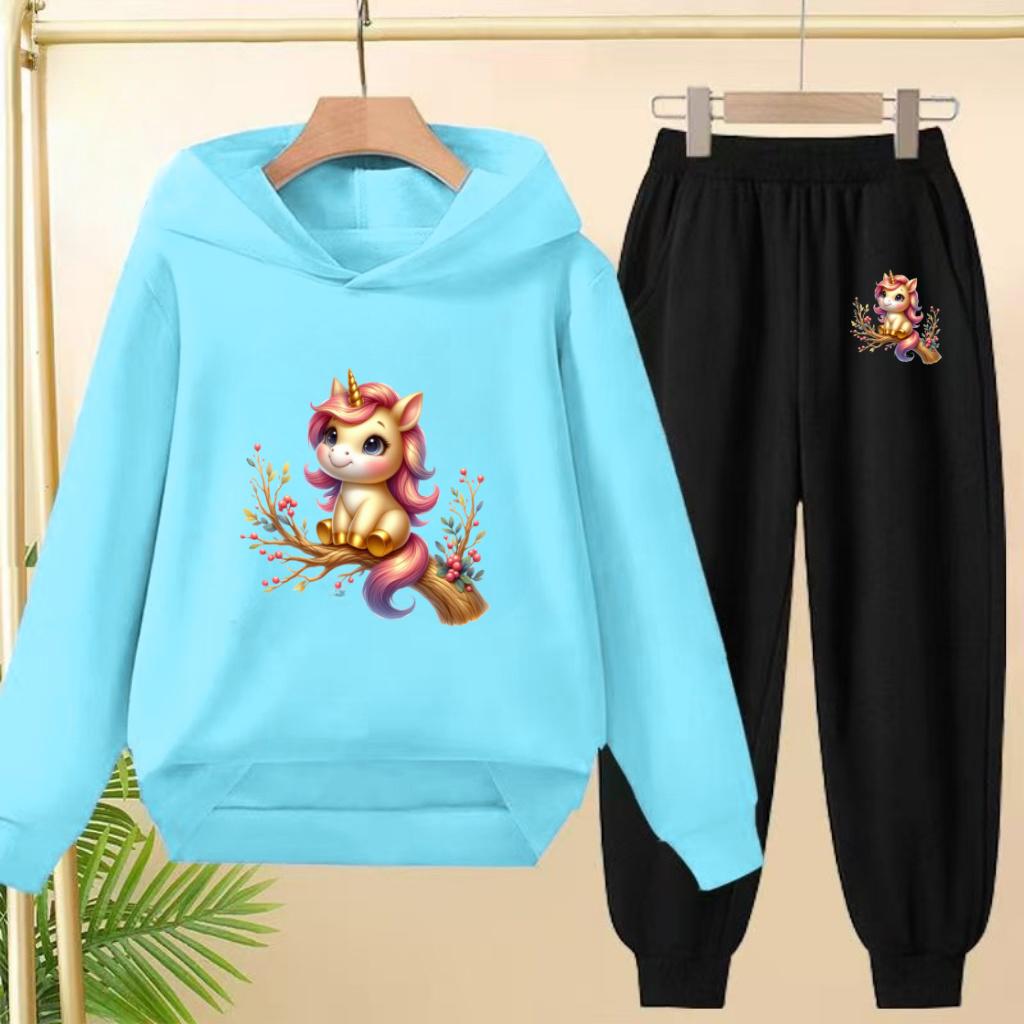 Cute Printed Hooded Sportswear Sets and Casual Sportswear Pants for Autumn and Winter Are Suitable for Boys and Girls Aged 3to12