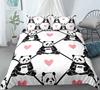3D Cartoon Panda Duvet Cover Set Cute Panda Comforter Cover Bamboo Black White Bear Polyester Bedding Set For Boys Girls Teens