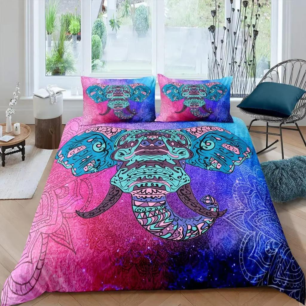 Elephant Duvet Cover Set Boho Vintage Luxury Bedding Colorful Exotic Quilt Covers Tribal Ethnic Home Room Decor Comforter Cover