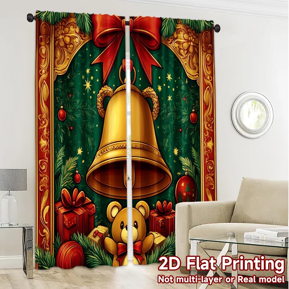 2pcs,Curtains Christmas Bell Teddy Bear Gifts (2) Chic Pattern Curtains Polyester Easy Install Curtains Decorations Suitable for