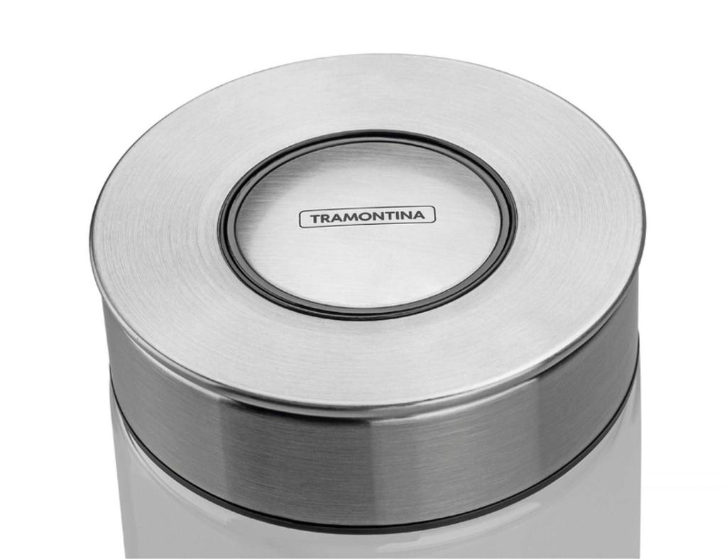 TRAMONTINA Prezza Glass Storage Container with Airtight Closure and Stainless Steel Lid for and More 1.8L Heat-Resistant (Canister) One-Touch Pasta,