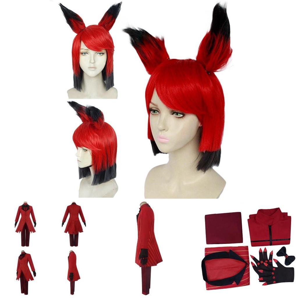 Nádherná cosplay sada kostýmu Alastora z Hazbin Hotelu s živým červeno-černým designem
