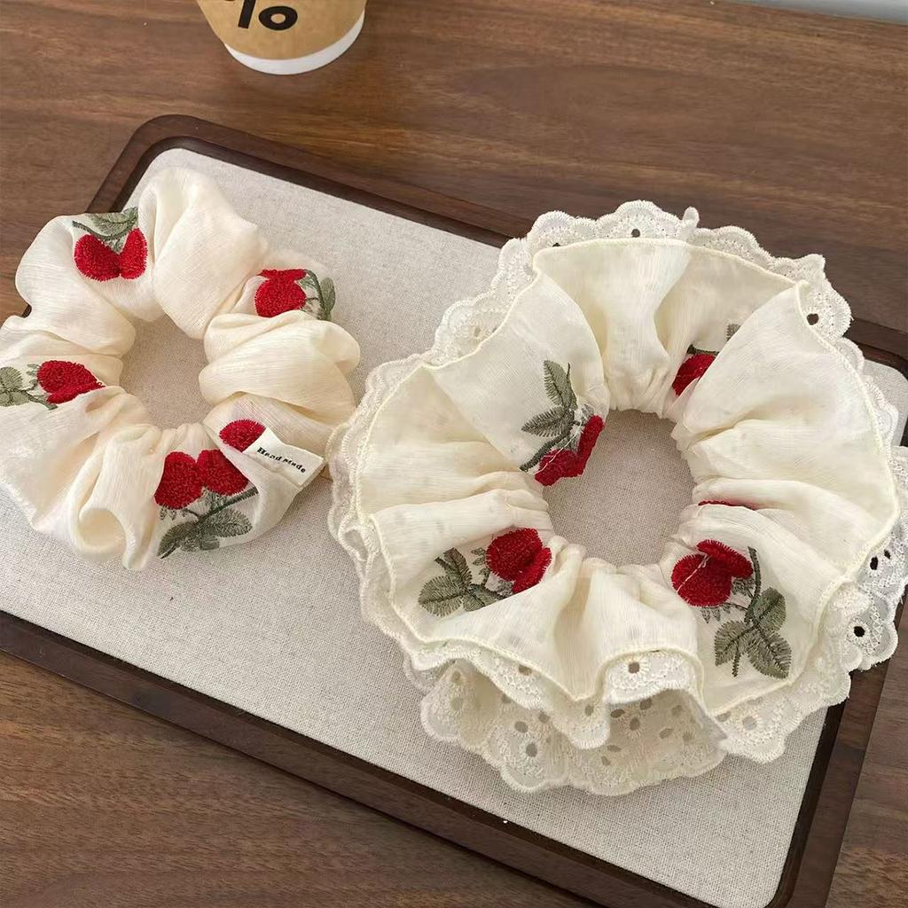1pc weet Embroidered Cherry Four-Layer Lace large intestine hair ring Elegant Headband Scarf Hairpin, Bun Hairpin Flower Hairpin