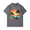 Men's 100% Cotton Crew Neck Short Sleeve T-Shirt, Retro Palm Tree Sunset Beach Print Casual Summer Comfortable Breathable Tee for Daily Tropical Vacat
