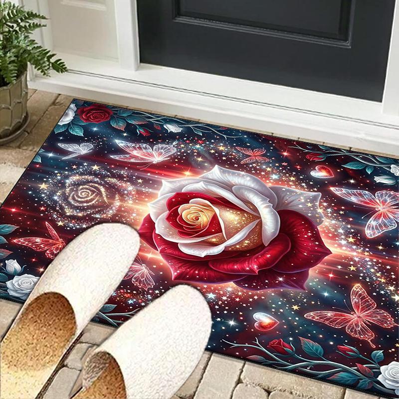 Starry Night Roses Office Rug Chair Mat, Entryway Carpet, Suitable for Front Door, Bedroom, Living Room, Desk, Holiday Gift