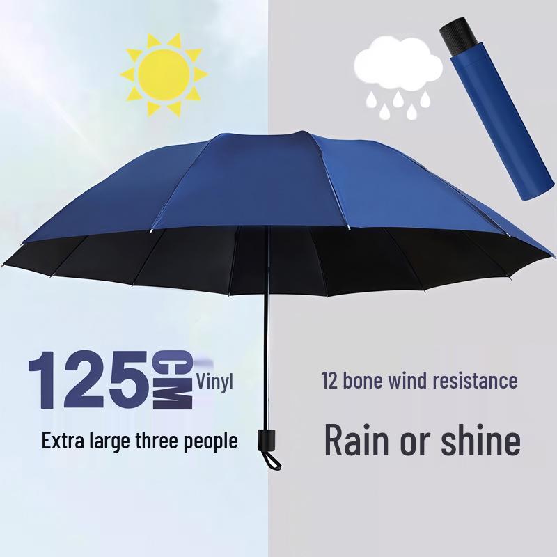 12-Rib Dual-Use Sun & Rain Umbrella for Men & Women - Large, UV Protection, Folding Double-Person Design