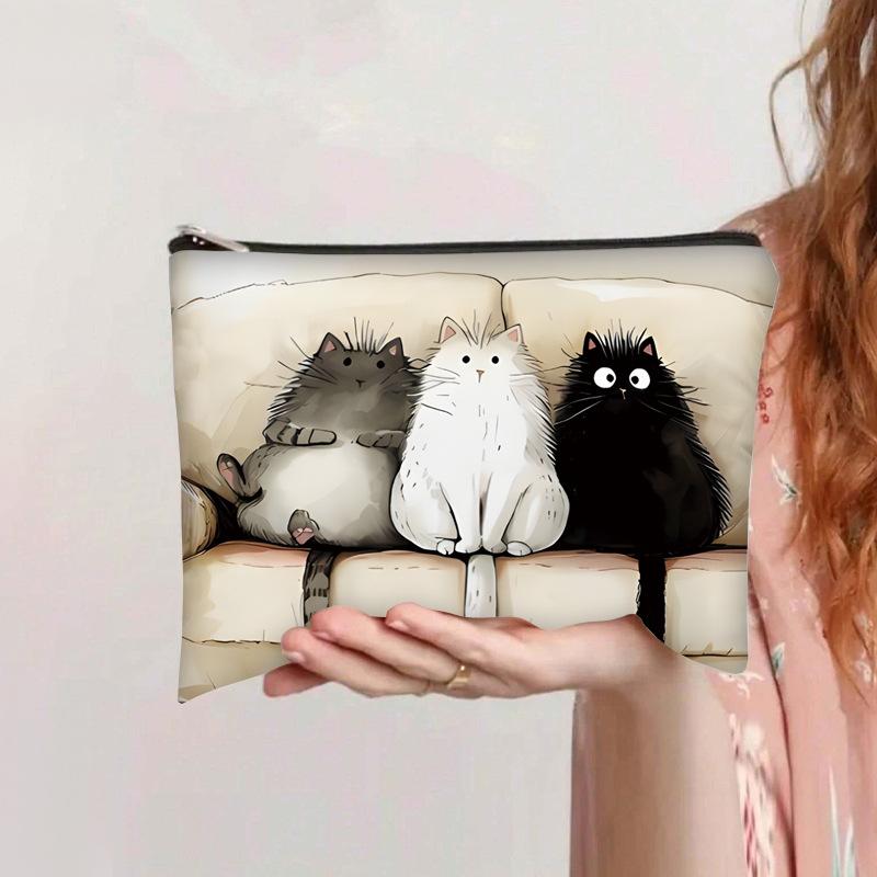 New Women Powder Puff Storage Bags Large Capacity Makeup Travel Toiletry Bag Cartoon Printed Zipper Bags Makeup Tool Accessories