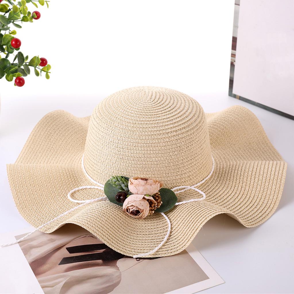 Ladies' Sun Hat Bow Flower Grass Hat Beach Hat