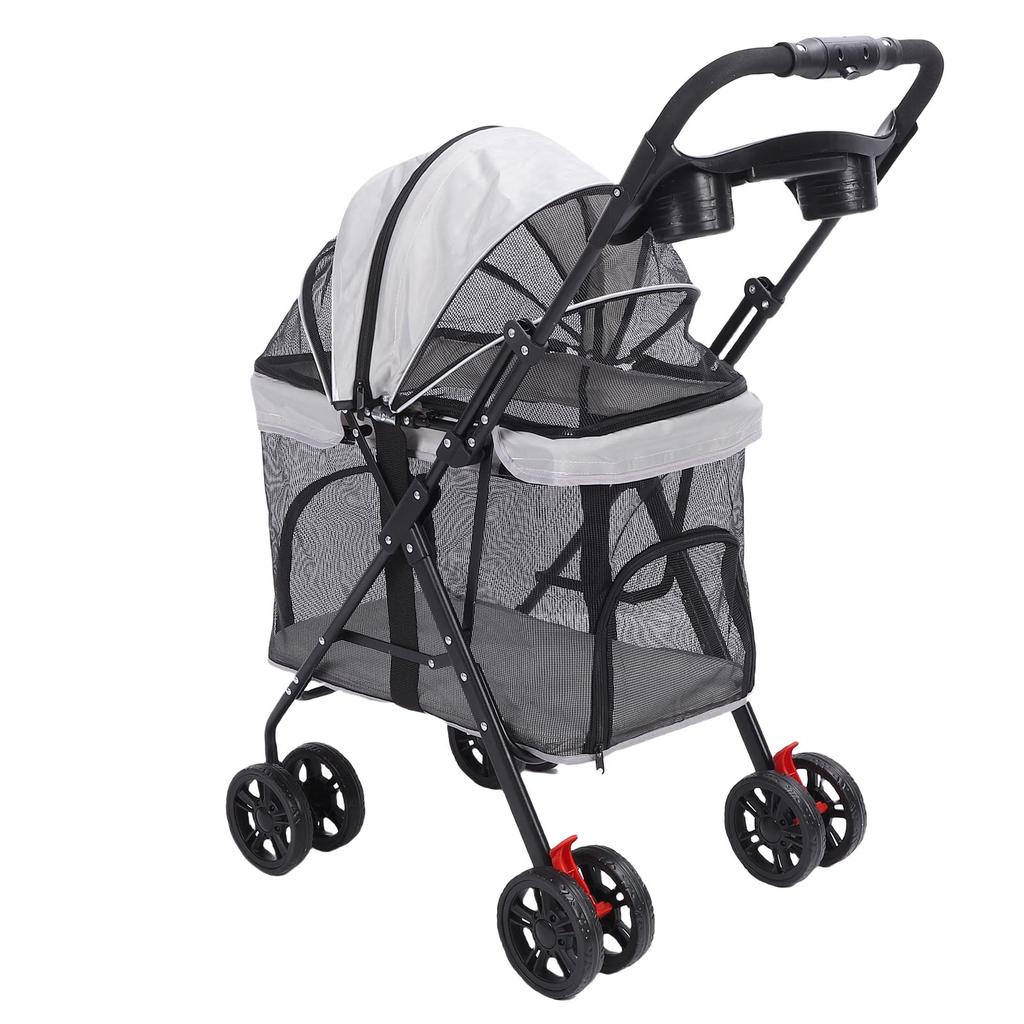 Pet Stroller Folding Cat Stroller 4 Wheels Dog Wagon with Sun Shades and Cup Holder for Travel