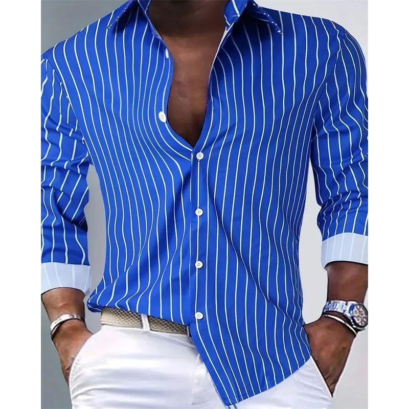 

Striped Collar Long Sleeve Cardigan Shirt Stripes Lapel Long Sleeves Shirt ED981 Bust 110 L