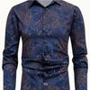 Men Long Sleeve Turn Down Collar Cowhide Pattern American Western Loose Shirt