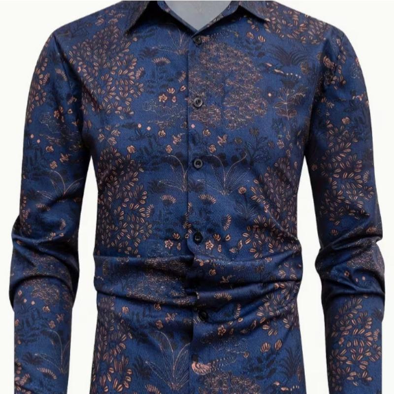 Men Long Sleeve Turn Down Collar Cowhide Pattern American Western Loose Shirt