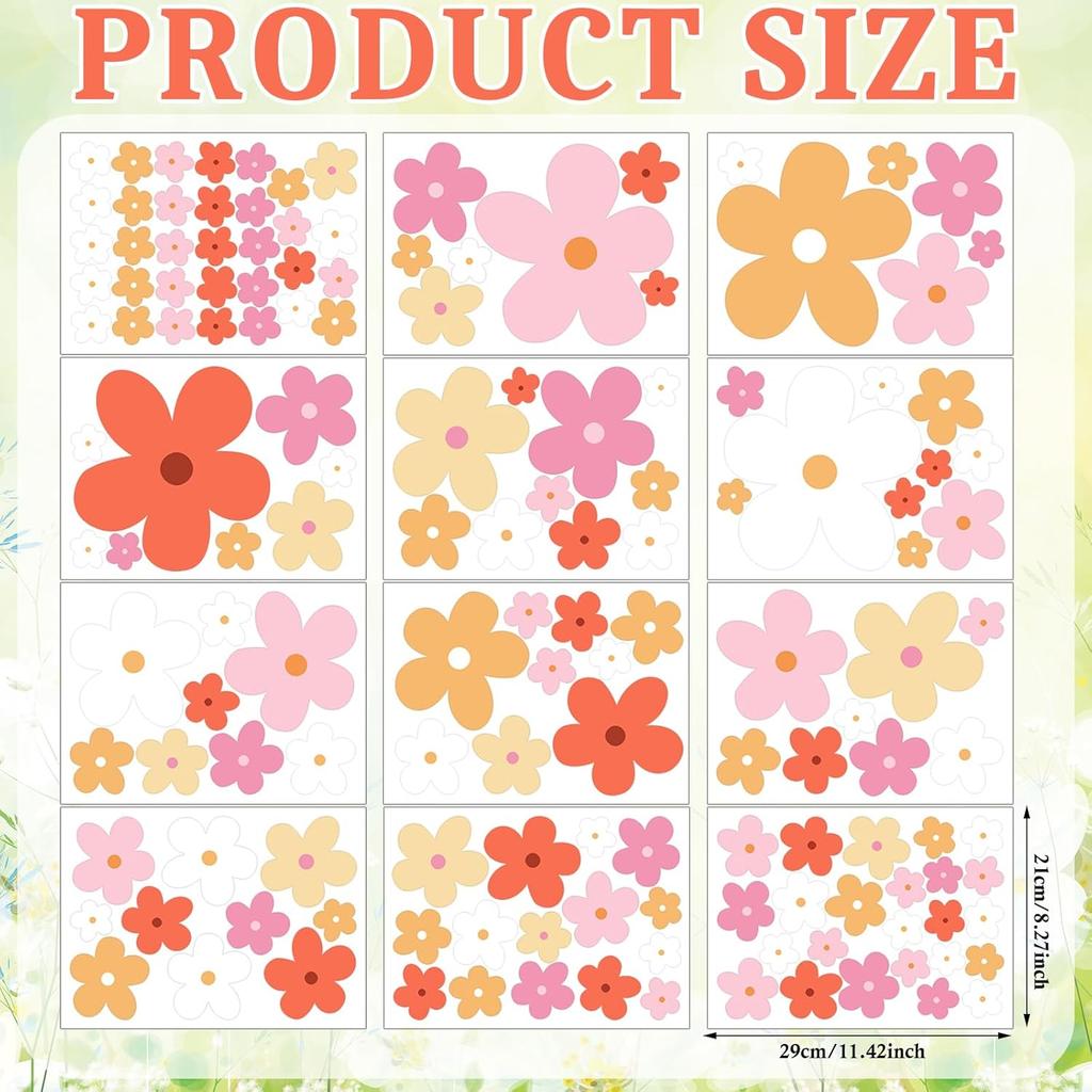 12 Sheets Daisy Stickers 147 Pieces Daisy Flower Car Decals Vinyl Groovy Flower Window Clings For Car Bumper Wall Laptop Mirror Truck Hippie
