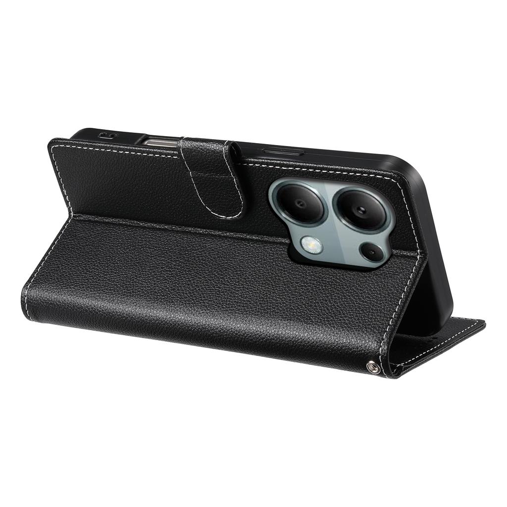 DF-012 For Xiaomi Redmi Note 13 Pro 4G Case Litchi Texture Leather Magnetic Clasp Wallet Stand Phone Cover with Wrist Strap