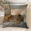 Oil Painting Cat Retro Throw Pillow Cover, Double Sided Soft Polyester 2D Print Cushion for Sofa Car Office Home Gift