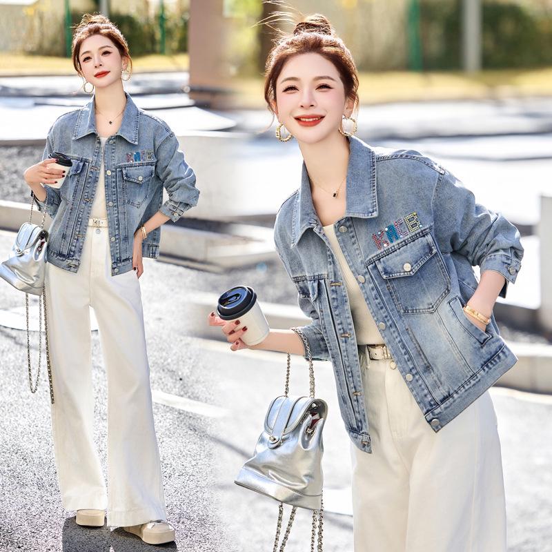 

Весна 2025 Женская Повседневная Приталенная Джинсовая Куртка L (110-125 jin)