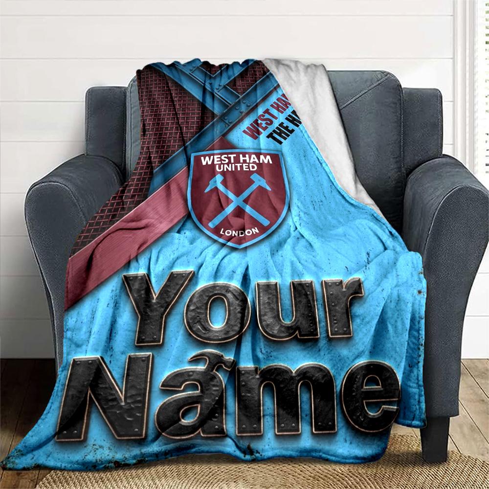 Name Custom West Ham United FC Print Flannel Blanket High Quality Warm Comfortable Cover for All Seasons Perfect for Gifts Home Decor