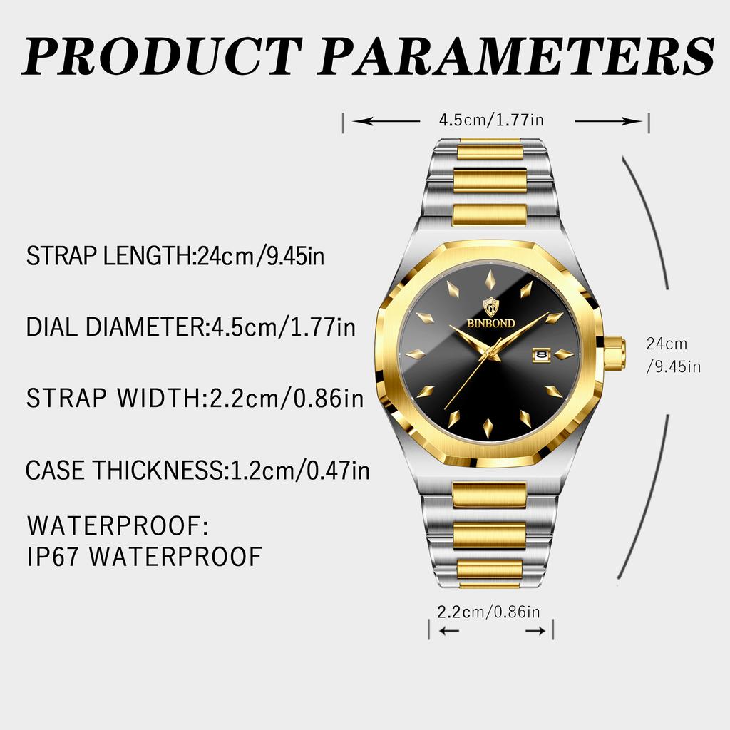 New Luxury Men's Quartz Watch Stainless Steel Strap Fashion Casual Waterproof Watch Top Business Calendar Men's Watch