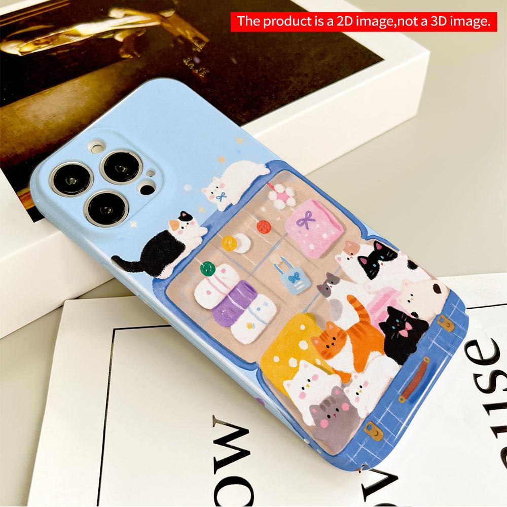 Cute Cats In Blue Suitcase Phone Case All Inclusive Film Hard Phone Case, Compatible with iPhone 18 Pro Max 17 16 15 14 13 12 11
