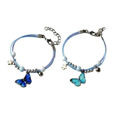 Stylish Alloy Butterfly Beaded Bracelet Anklet with Colorful Adjustable Woven Rope for Women Girls Birthday Parties