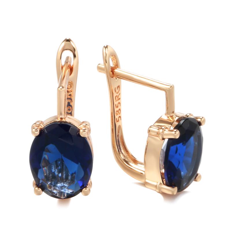 

Luxury Blue Stone Earrings Rose Gold Simple Natural Zircon Drop Earrings For Women Trendy Wedding Jewelry Crystal Gift