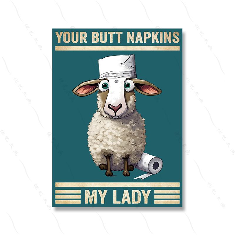 Your Butt Napkins Pig Lady Funny Humorous Retro Bathroom Wall Art Poster Print Toilet Animal Canvas Painting Room Home Decor