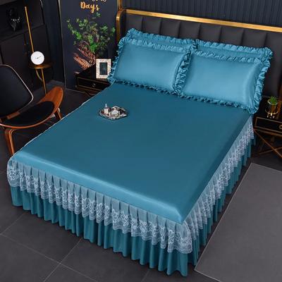 Korean Version Lace Solid Color Bed Skirt Three Piece Set, Skin Friendly Double-layer Bed Cover, Non Slip Bed Cover