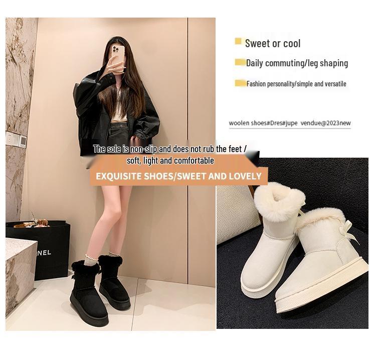Plus Cotton Thickened Snow Boots: Slip-on Winter 2025 Style with Thick Sole, Furry Mouth, Bowknot, Warm Big Size.