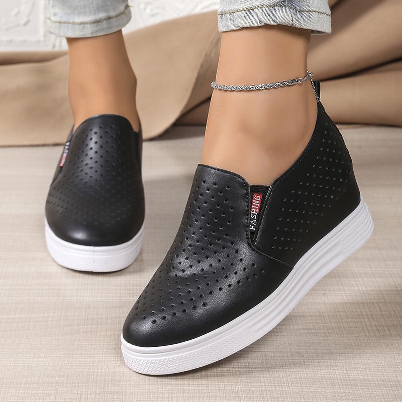 Zapatos de Cuña Oculta de Suela Gruesa para Mujer Zapatillas Casuales Transpirables de Color Sólido Mujer Cómodas Slip On Zapatillas de Plataforma Blancas