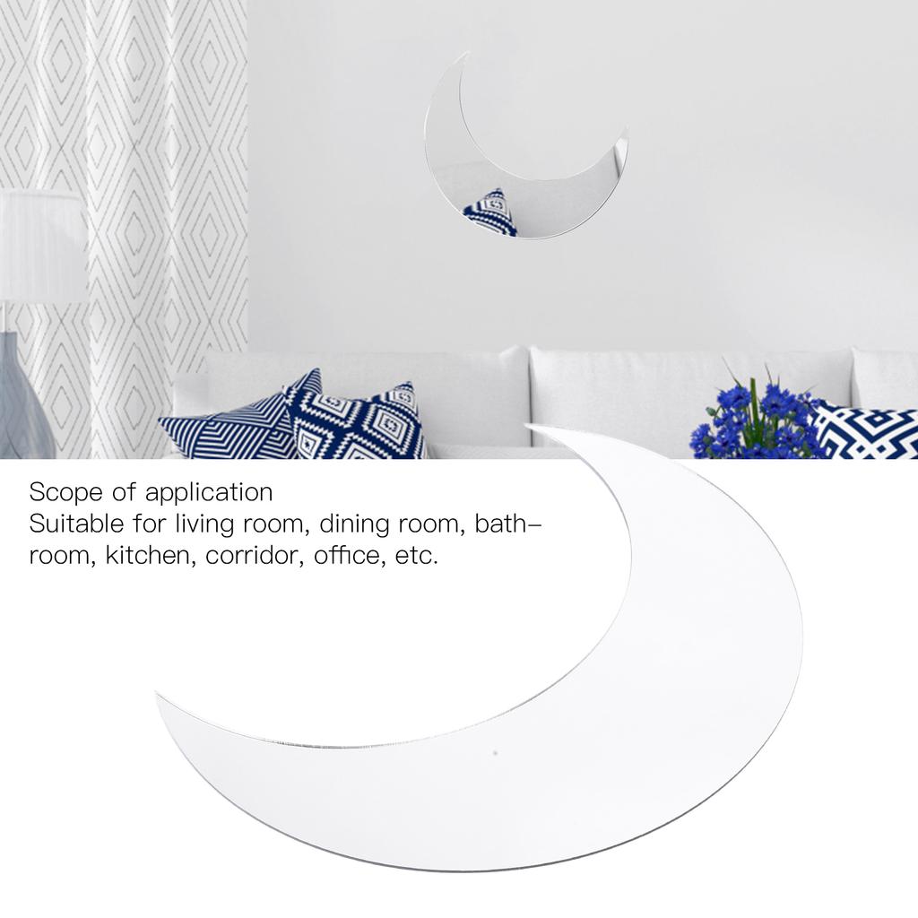 Moon Shape Mirror Wall Sticker Acrylic Decorative Background Decal for   Corridor