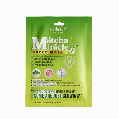 Sunny Herbals Matcha Miracle Sheet Mask for Instant Skin Brightening & Even Skin Tone | Niacinamide | Hyaluronic Acid | Collagen (Pack of 2)
