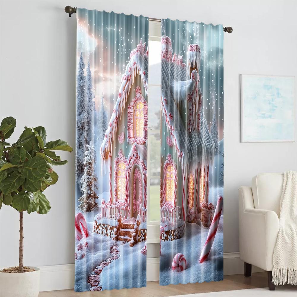 Set Of 2 Versatile Polyester Transparent Curtains Home Decoration Pink Gingerbread House Use Bedrooms Living Rooms Made Great Room Window Treatment