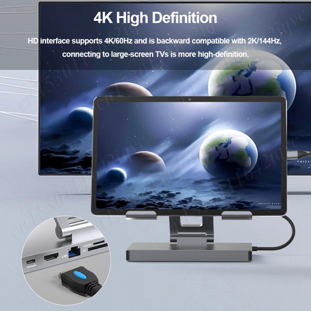 Type C Docking Station Aluminum Alloy USB C Docking Station Laptop Stand USB3.0 PD RJ45 USB Hub Adapter Dock for Laptop Tablet