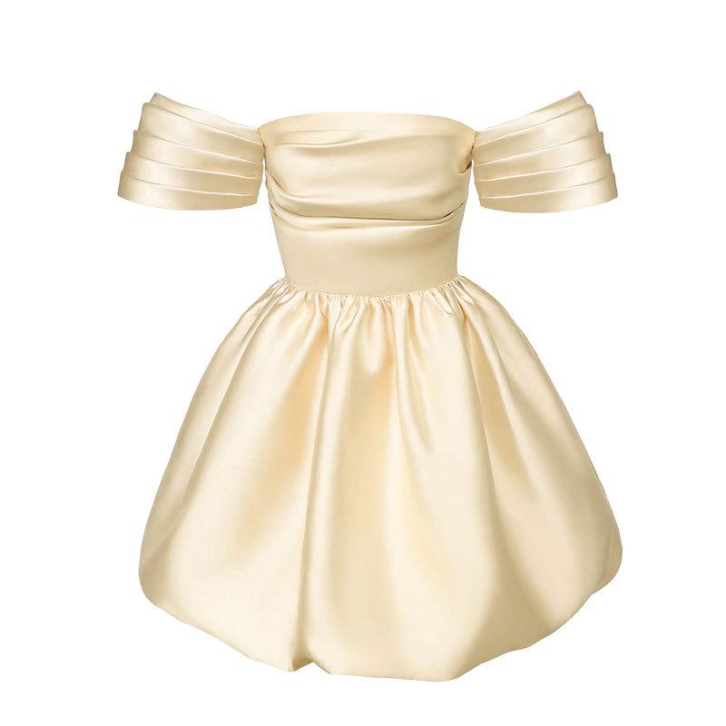 Elegant One-Shoulder Princess Dress - Solid Color, Celebrity Style with Sexy Tube Top and Princess Sleeves