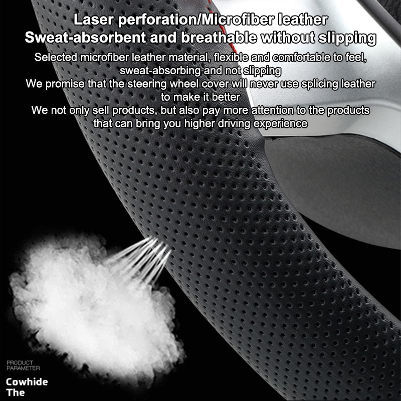 Ultra Fine Diy Hand Woven Genuine Leather Breathable Steering Wheel Cover With Needle And Thread Steering Wheel Protective Cover