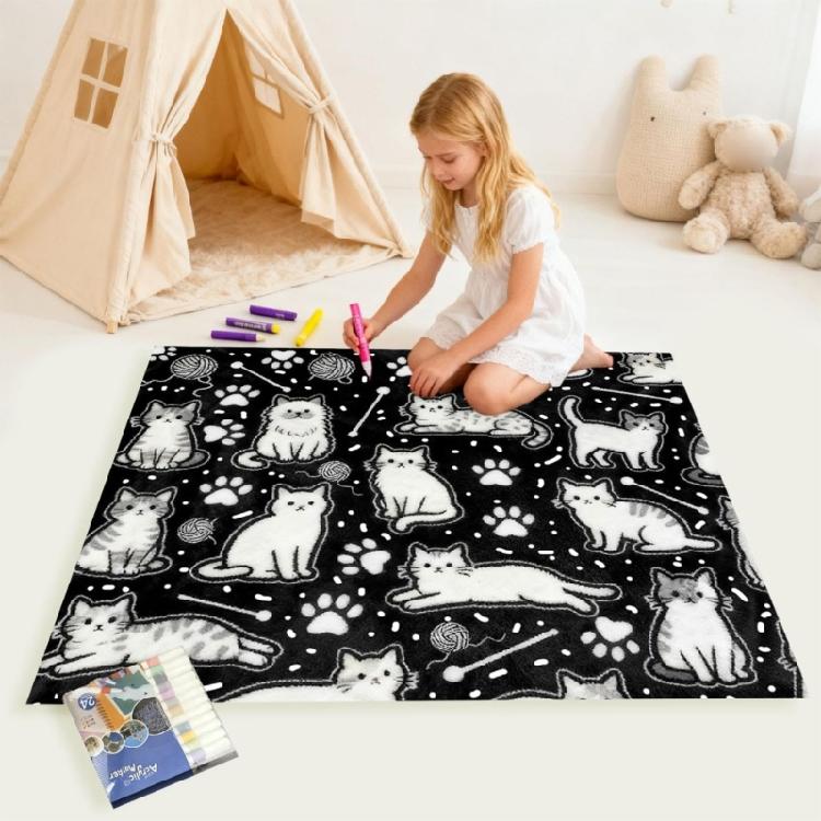 Coperta da Colorare Fai da Te, Colora la Tua Coperta Plaid 50 × 60 pollici Coperte Lavabili da Colorare con Set di 12 Pennarelli Colore Regalo