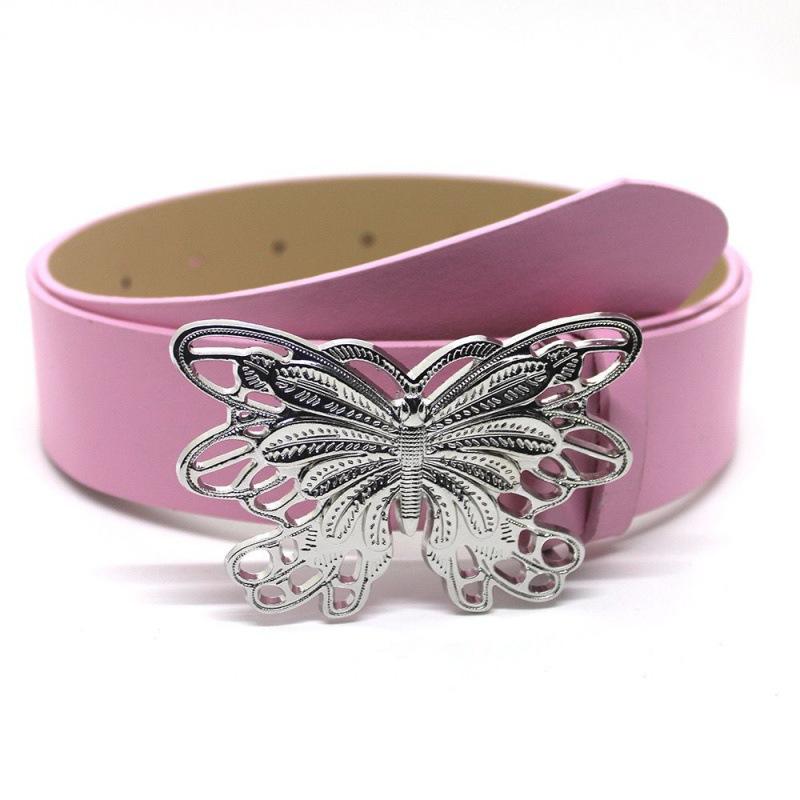 Trendy Punk Millennial Metal Buckle Butterfly Belt In Elegant Silver And Various Hues