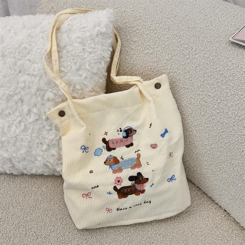 Cute Cartoon Puppy Embroidery Autumn and Winter Corduroy Bag Female Class Bag Student Large Capacity Shoulder Bag