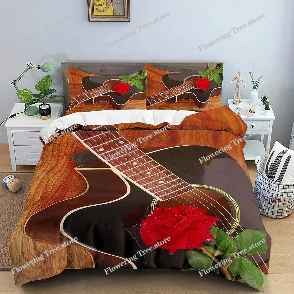 Music Bedding Set Rose Violin Printed Duvet Cover Set Twin King Queen Comforter Covers With Pillowcase Quilt Cover Home Textile