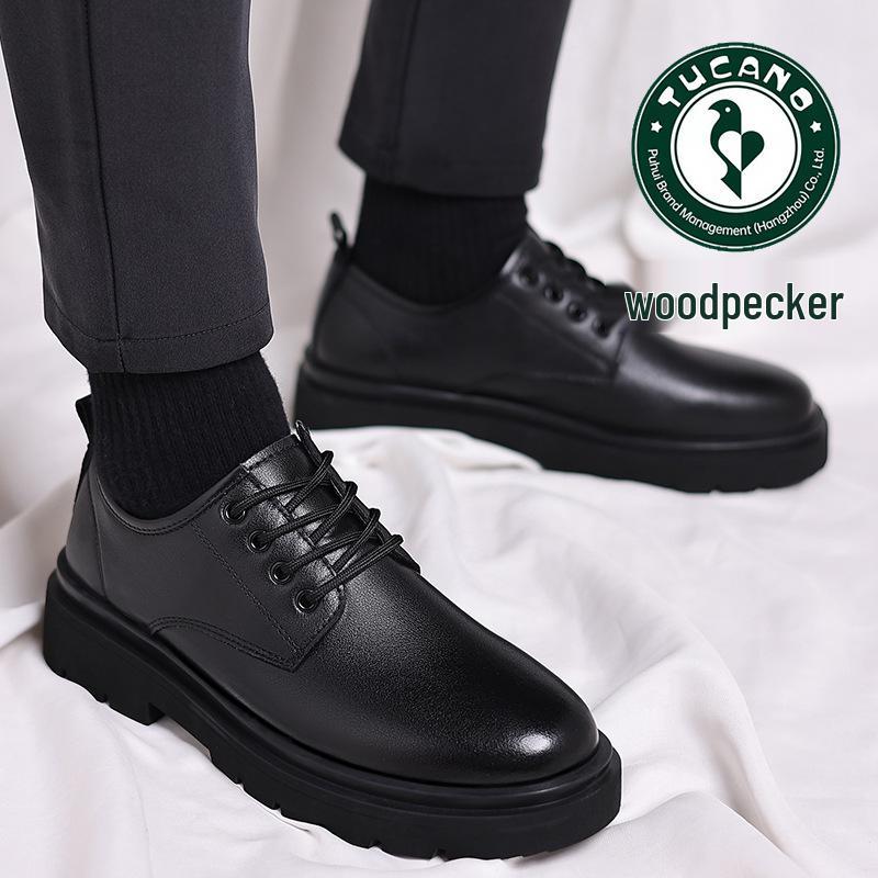 

Woodpecker Men s Spring 2025 Leather Shoes: Genuine Leather, British Style, Thick Sole, Height Increasing, Versatile Casual Footwear 44