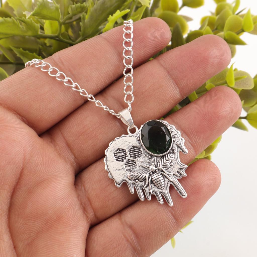 Green Tourmaline Gemstone 925 Sterling Silver Handmade Designer Pendant 1.49" CP-28-6