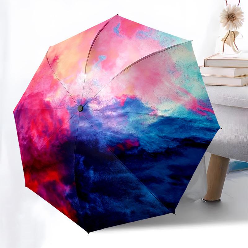 1pc Abstract Watercolor Automatic Folding Umbrella, Heavy Duty 8 Rib Iron Frame,  Suitable for Travel, Daily Use, Birthday, Decor Gift M0105108