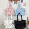 Sweet Ballet Style Girl Tote Ruched Bow Chic Student Preppy Style Shoulder Bag Large Capacity Cute Elegant Handbag