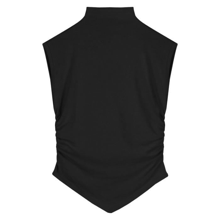 (Modal cotton) semi-turtleneck T-shirt new niche irregular slim-fit sleeveless vest top