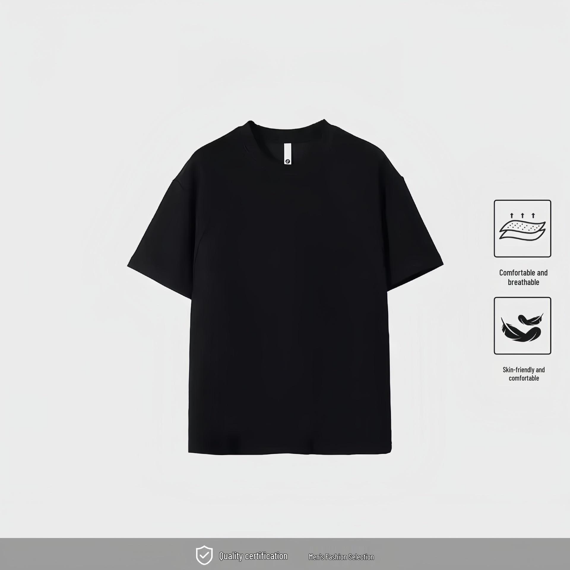 

2026 Men s Boxy Cropped Patchwork Drop Shoulder Heavyweight Space Cotton T-shirt L recommended for 101-120 jin чорний