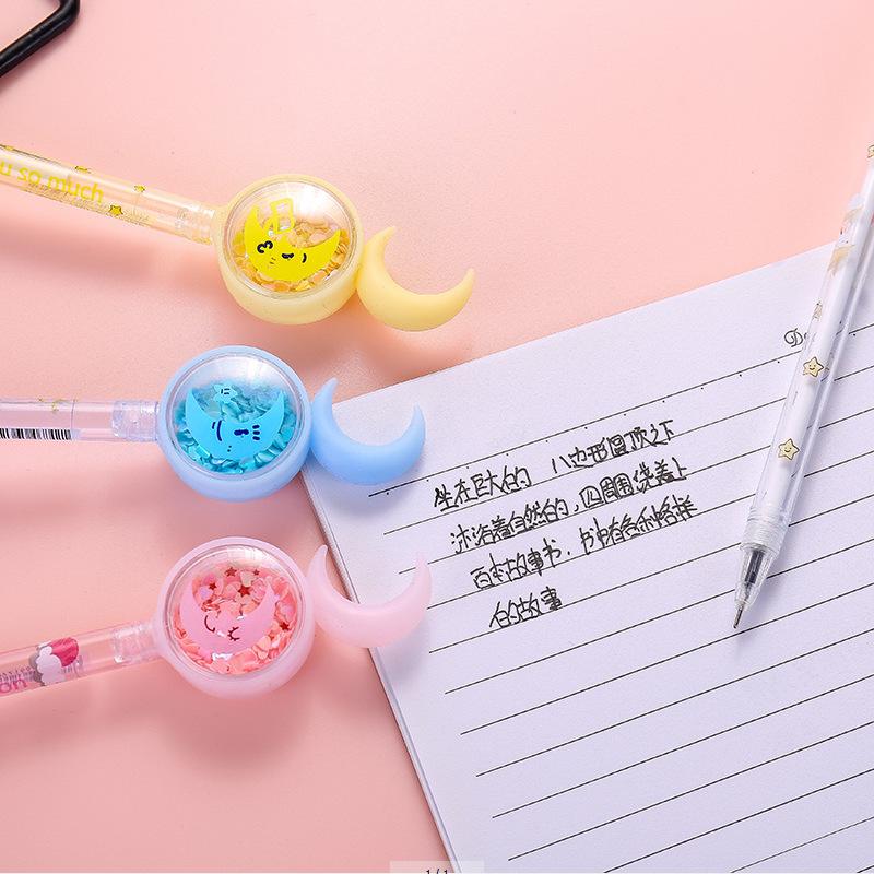 5 Stück/Los Niedliche Mond-Pailletten Gelstift 0,5 mm Schwarze Tinte Stifte Büro Unterschriftsstift Schüler Schulbedarf Kawaii Kinder Schreibwaren Geschenk